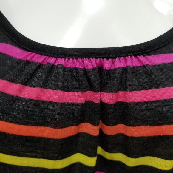 Mix & Co. top Medium NWT striped tie cuffs cold shoulder ruched neck elastic hem - Picture 7 of 11